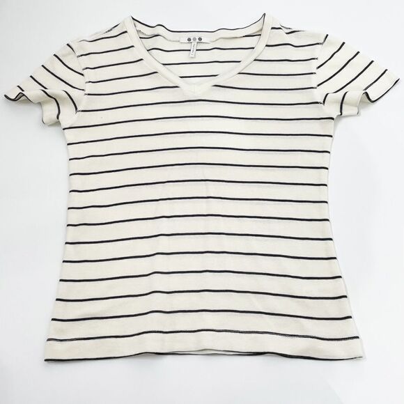 Three Dots Striped V-neck Top - cotton/modal bend - size medium - Picture 1 of 8
